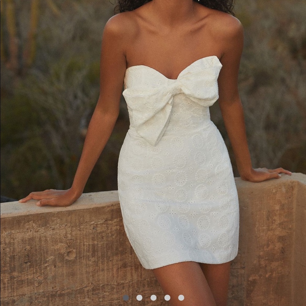 Hutch white eyelet bow mini strapless dress